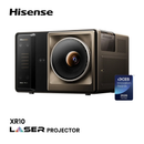 Hisense XR10 4K Triple Laser Smart Projector displaying a bright, high-resolution image on a wall in a home theater setting.