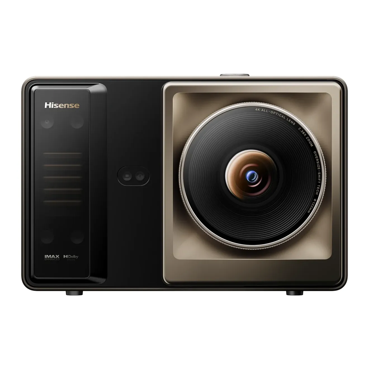 Hisense XR10 4K Triple Laser Smart Cinema Projector displaying vibrant 4K images on a screen with a sleek design.