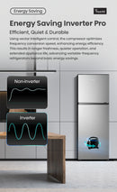 Hisense 327L silver top mount inverter refrigerator showing the front view with door handles and digital display panel.