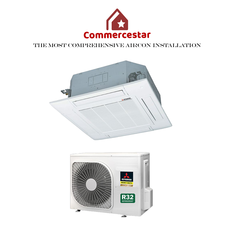 MITSUBISHI HEAVY INDUSTRIES INVERTER R32 CEILING CASSETTE UNIT AIRCON INSTALLATION - Commercestar Engineering 