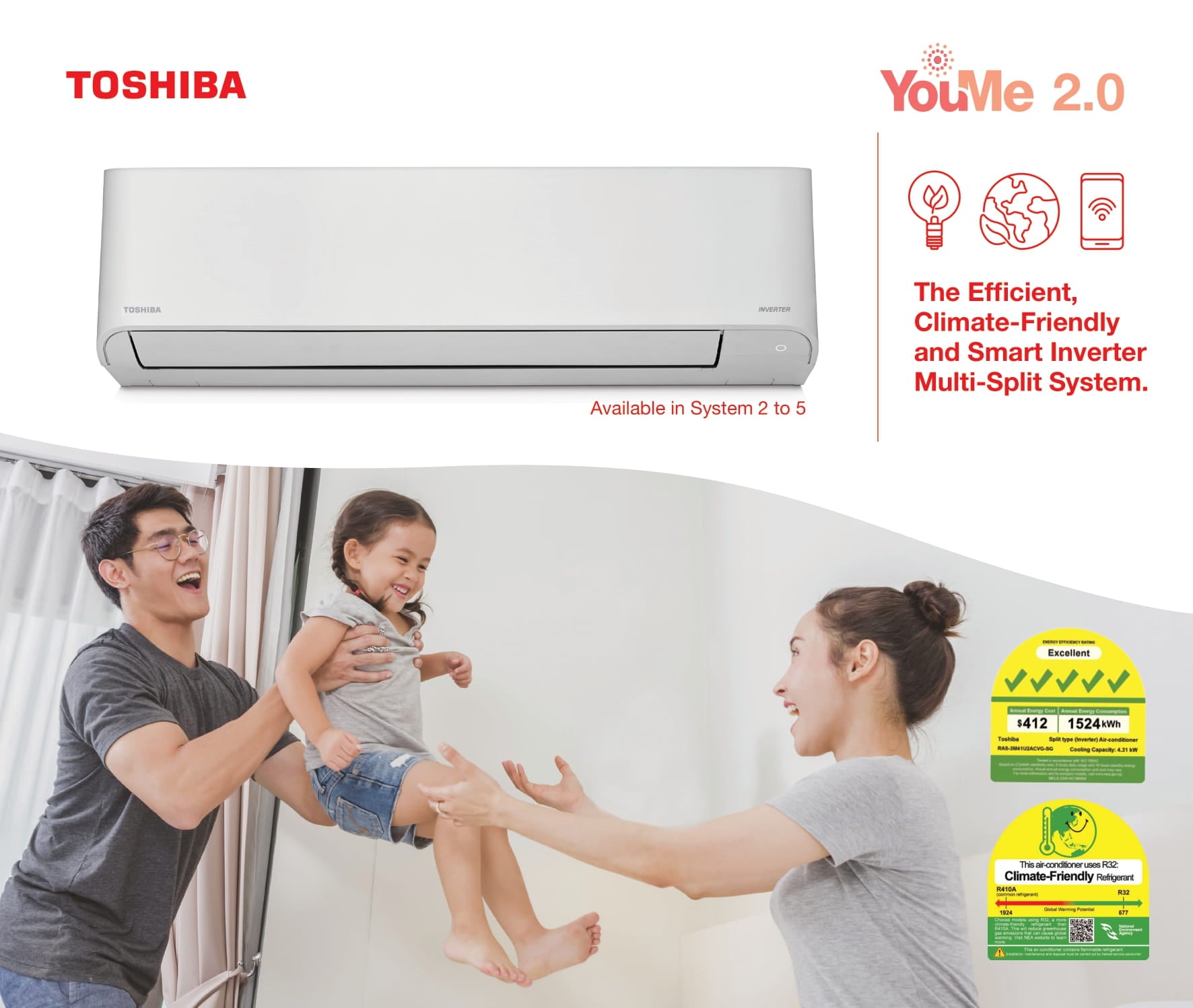 TOSHIBA R32  YOUME 2.0 SERIES SYSTEM 3 (INSTALLATION INCLUDED FREE UPGRADED MATERIALS) - Commercestar Engineering 